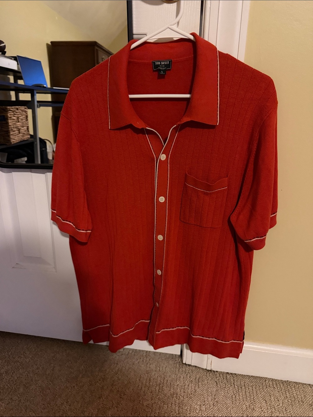 Todd Snyder orange Short-Sleeve Button-Up Knit Shirt with White Piping